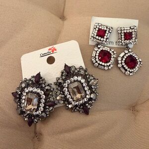 Silver and Red Crystal Earrings